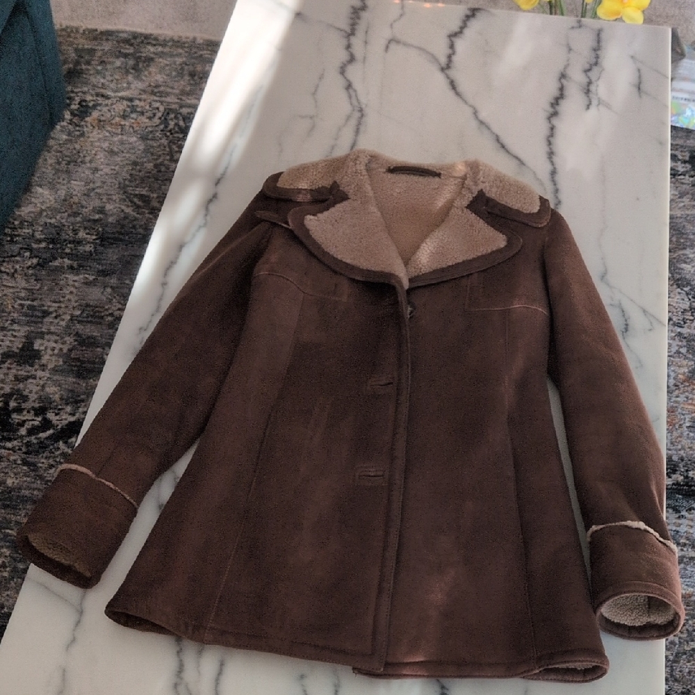Sawyer Of Napa Brown Shearling Suede Leather Jacket